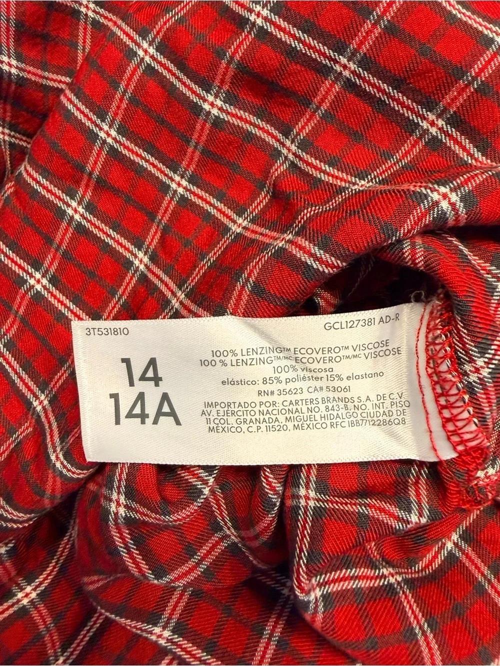 *Worn Once* Carter’s Girls Red and Black 2-Piece Plaid Dress Set, Size 14